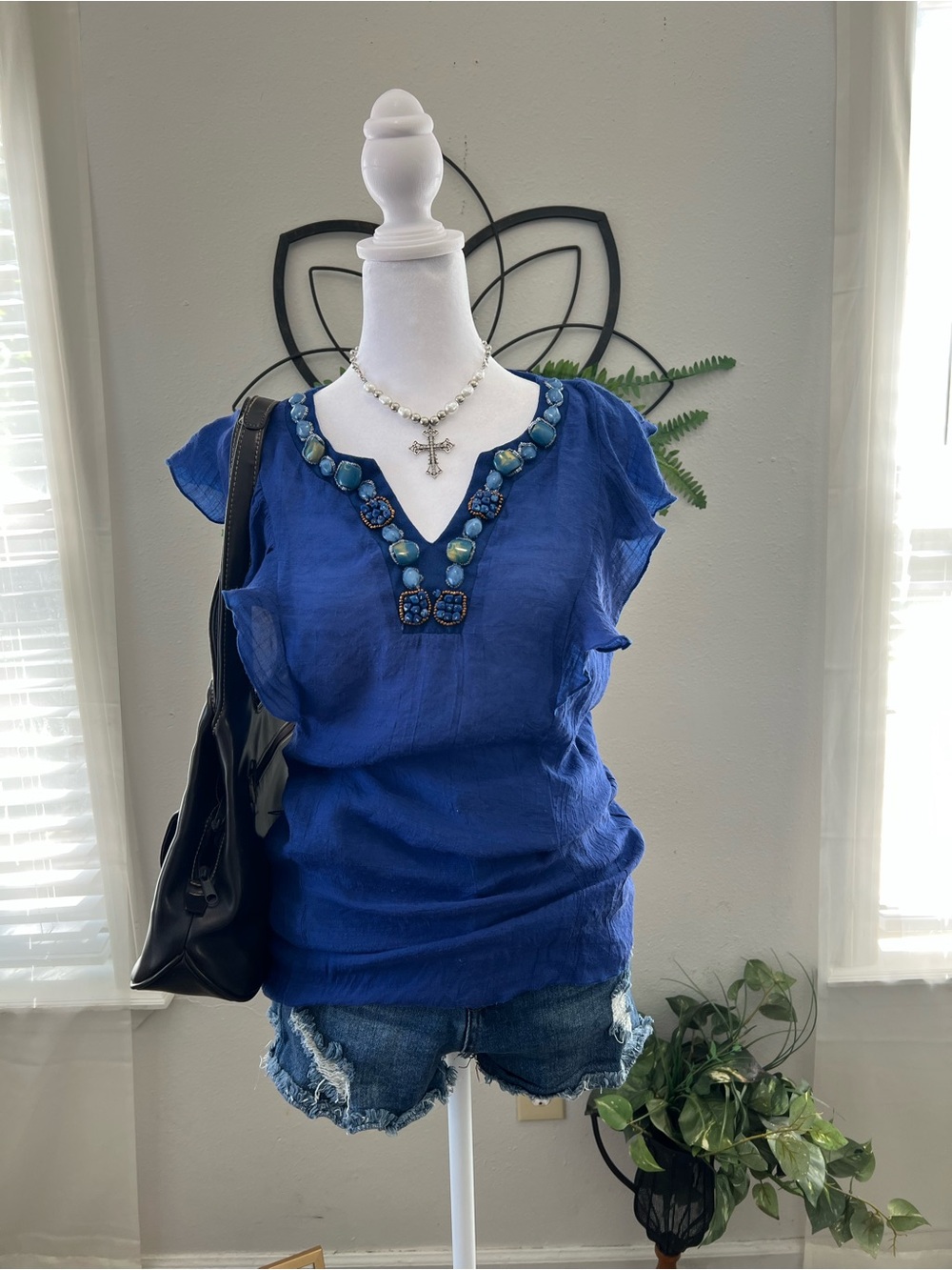 Cato Beaded Boho Tunic Top Size Small